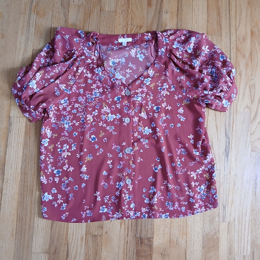Button Front Floral Top
